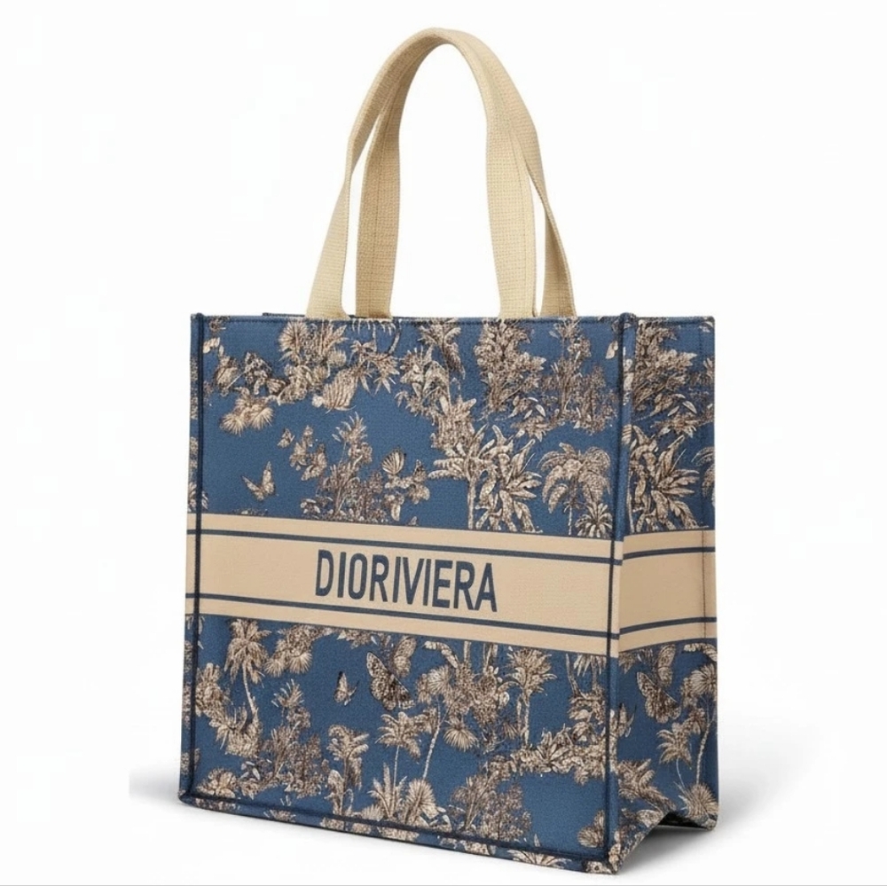 Dior 100% Cotton Blue and Cream Tote - Picture 2 of 2